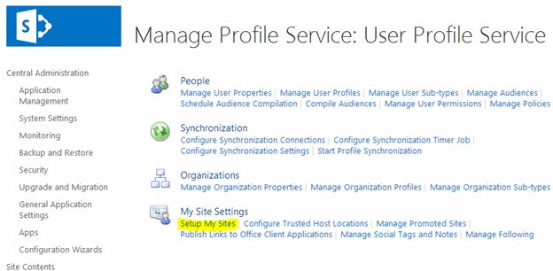 Setup My Sites option